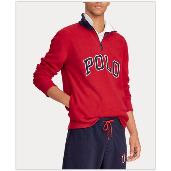 Polo Ralph Lauren BIG LOGO USA FLAG Cotton blend Fleece Pullover Quarter Zip, XL - Picture 5 of 7